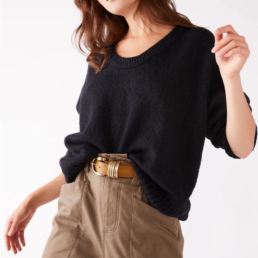 Free People Brookside Sweater, Black, size XL